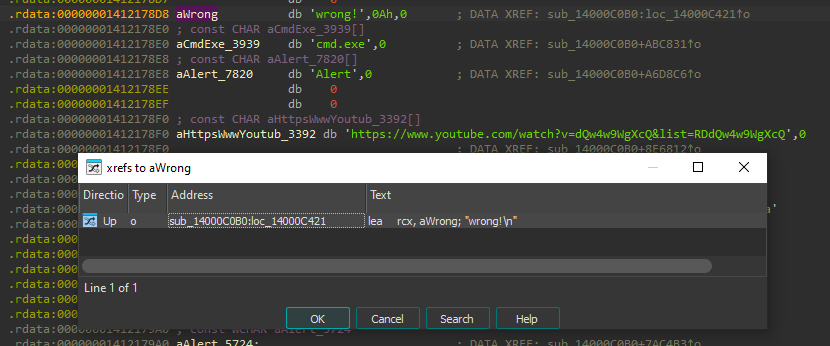IDA xrefs to "wrong!"