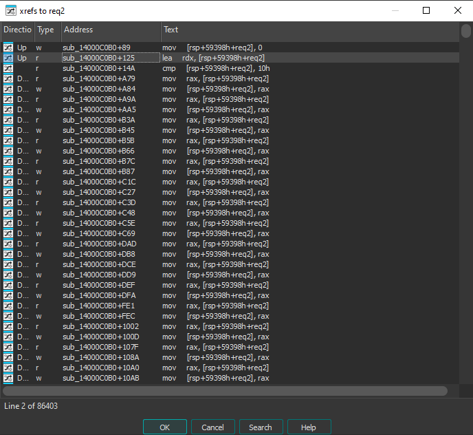 IDA xrefs to req2